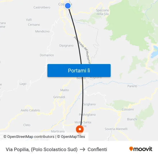 Via Popilia, (Polo Scolastico Sud) to Conflenti map