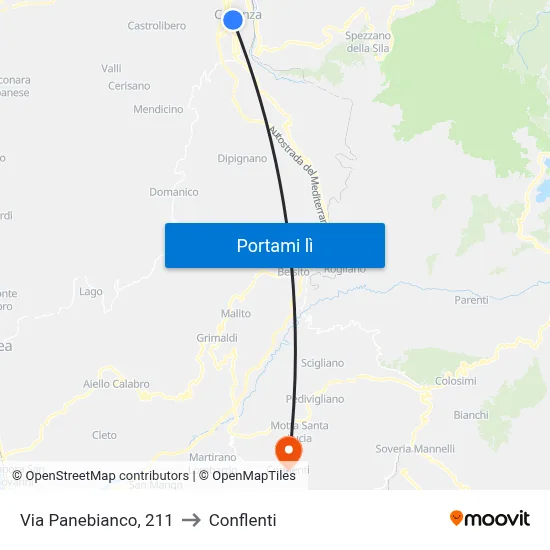 Via Panebianco, 211 to Conflenti map