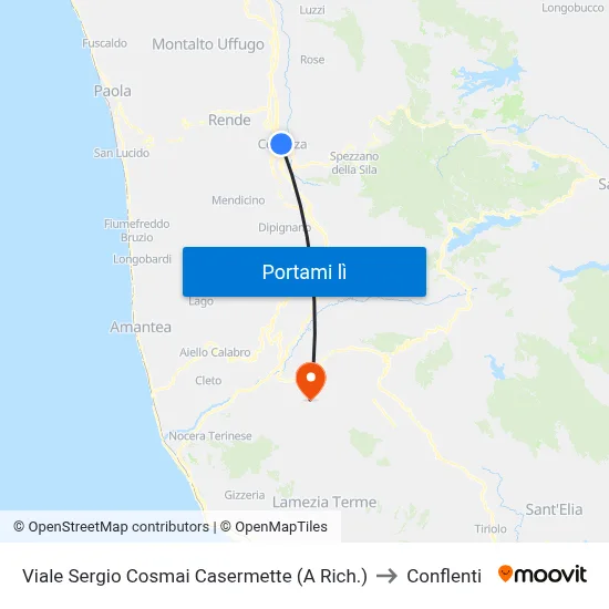Viale Sergio Cosmai Casermette (A Rich.) to Conflenti map