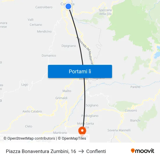 Piazza Bonaventura Zumbini, 16 to Conflenti map