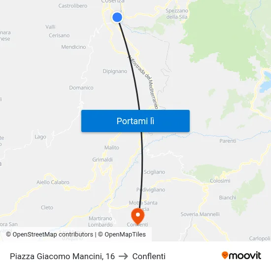 Piazza Giacomo Mancini, 16 to Conflenti map