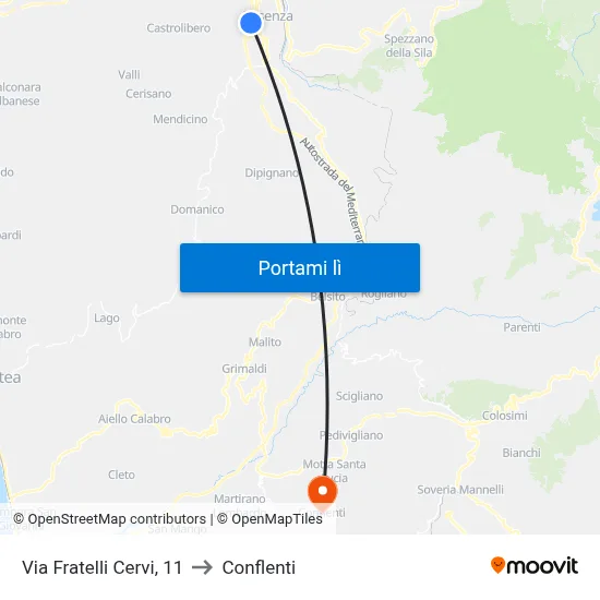 Via Fratelli Cervi, 11 to Conflenti map