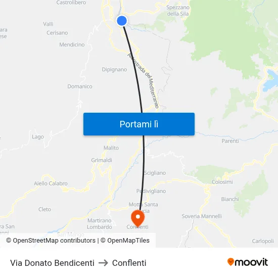 Via Donato Bendicenti to Conflenti map