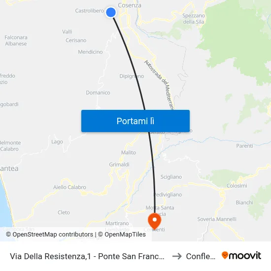 Via Della Resistenza,1 - Ponte San Francesco to Conflenti map
