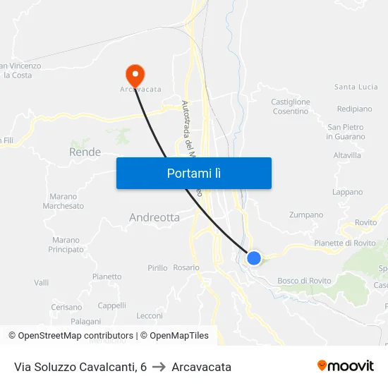 Via Soluzzo Cavalcanti, 6 to Arcavacata map