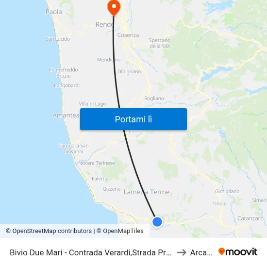 Bivio Due Mari - Contrada Verardi,Strada Provinciale 170/1 - Lamezia Terme to Arcavacata map