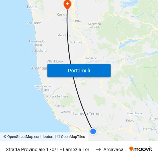 Strada Provinciale 170/1 - Lamezia Terme to Arcavacata map