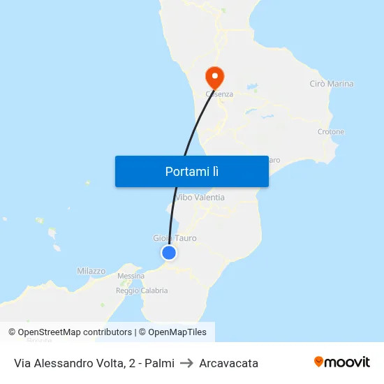 Via Alessandro Volta, 2 - Palmi to Arcavacata map