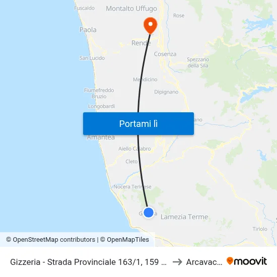 Gizzeria - Strada Provinciale 163/1, 159 - Gizzeria to Arcavacata map