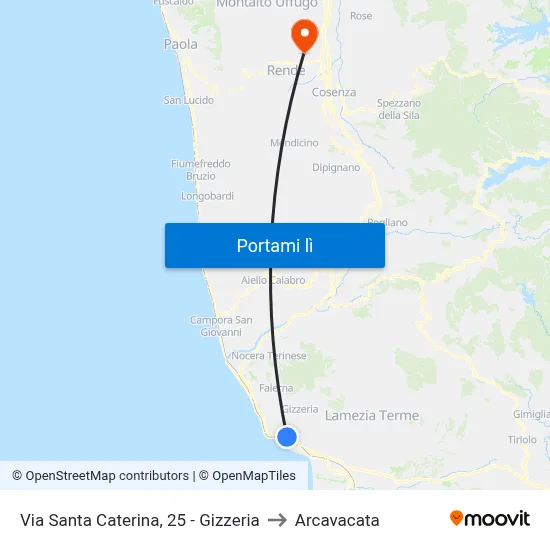 Via Santa Caterina, 25 - Gizzeria to Arcavacata map