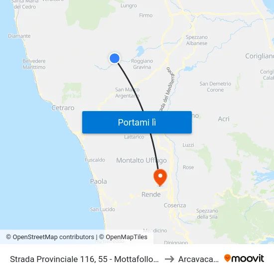 Strada Provinciale 116, 55 - Mottafollone to Arcavacata map