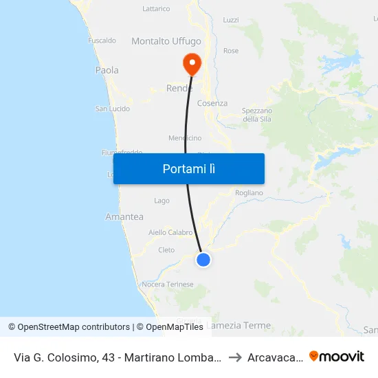 Via G. Colosimo, 43 - Martirano Lombardo to Arcavacata map
