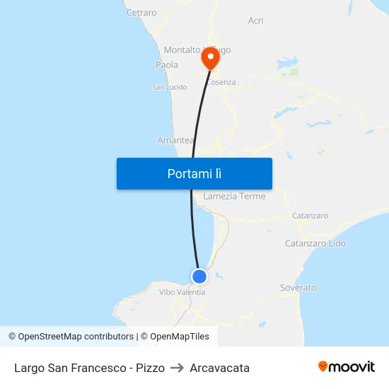 Largo San Francesco - Pizzo to Arcavacata map