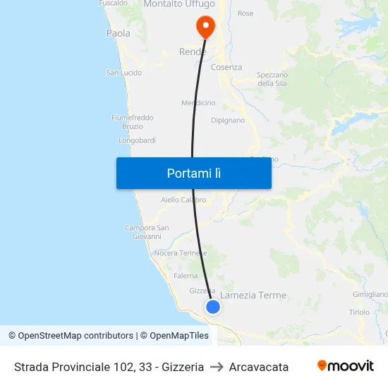 Strada Provinciale 102, 33 - Gizzeria to Arcavacata map