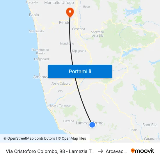 Via Cristoforo Colombo, 98 - Lamezia Terme to Arcavacata map
