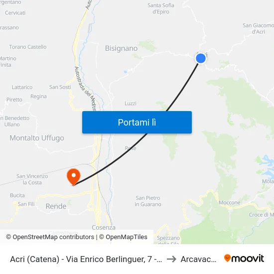 Acri (Catena) - Via Enrico Berlinguer, 7 - Acri to Arcavacata map