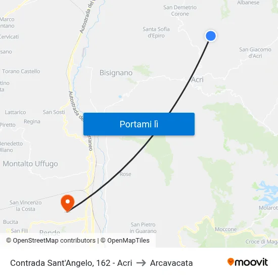 Contrada Sant'Angelo, 162 - Acri to Arcavacata map