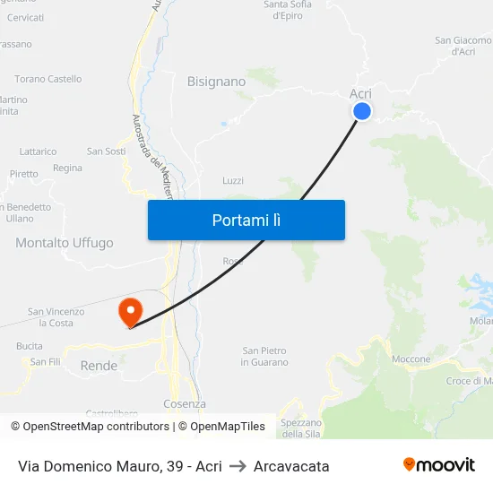 Via Domenico Mauro, 39 - Acri to Arcavacata map