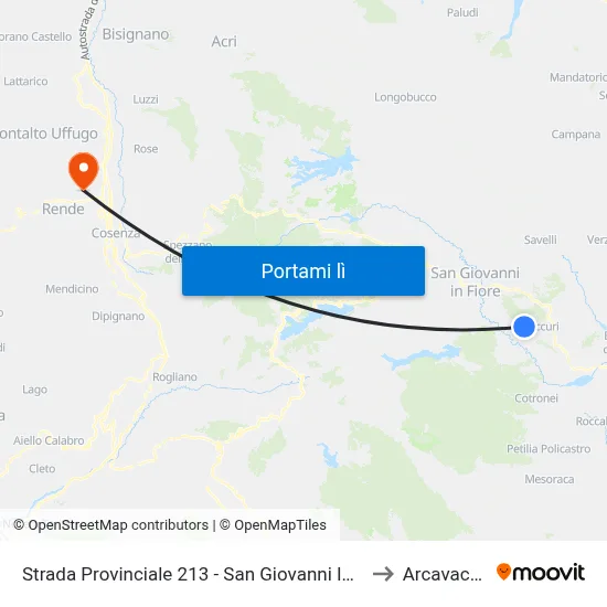 Strada Provinciale 213 - San Giovanni In Fiore to Arcavacata map