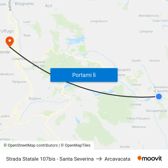 Strada Statale 107bis - Santa Severina to Arcavacata map