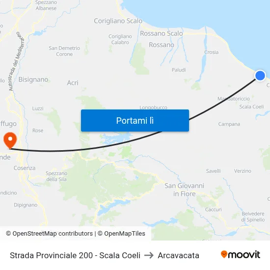Strada Provinciale 200 - Scala Coeli to Arcavacata map