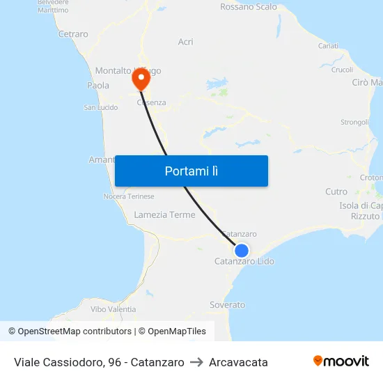 Viale Cassiodoro, 96 - Catanzaro to Arcavacata map