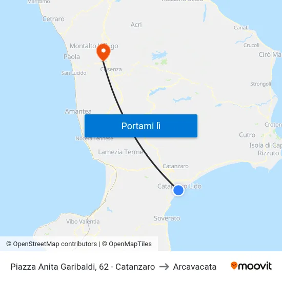 Piazza Anita Garibaldi, 62 - Catanzaro to Arcavacata map
