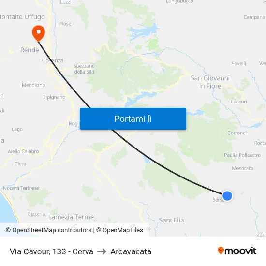 Via Cavour, 133 - Cerva to Arcavacata map