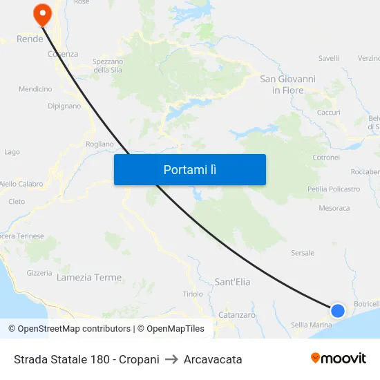 Strada Statale 180 - Cropani to Arcavacata map