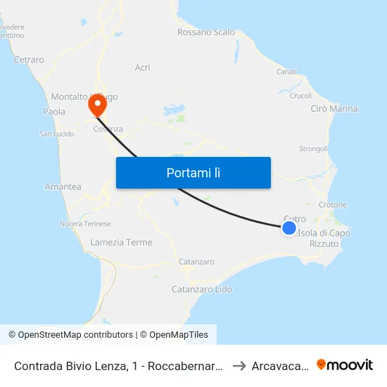 Contrada Bivio Lenza, 1 - Roccabernarda to Arcavacata map