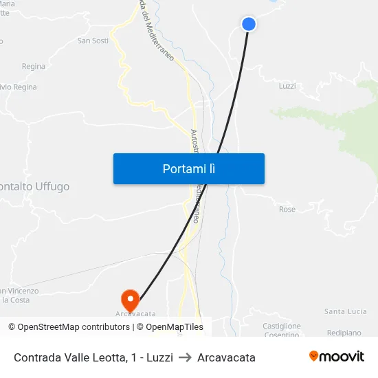 Contrada Valle Leotta, 1 - Luzzi to Arcavacata map