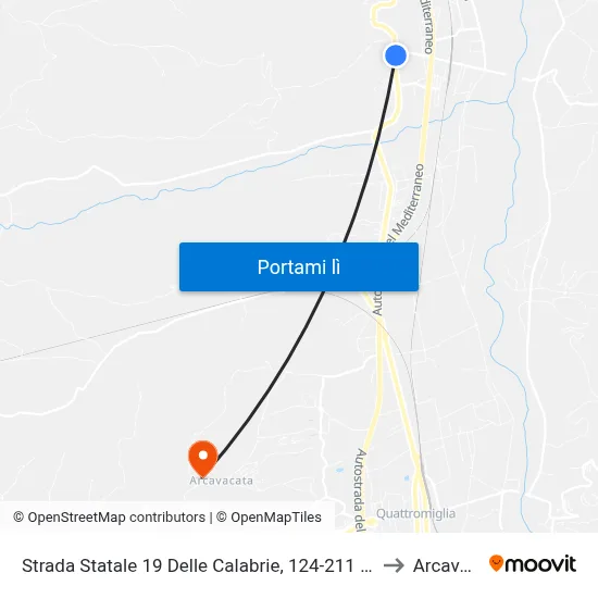 Strada Statale 19 Delle Calabrie, 124-211 - Montalto Uffugo to Arcavacata map