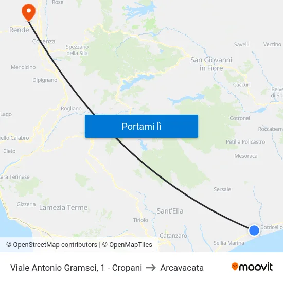 Viale Antonio Gramsci, 1 - Cropani to Arcavacata map
