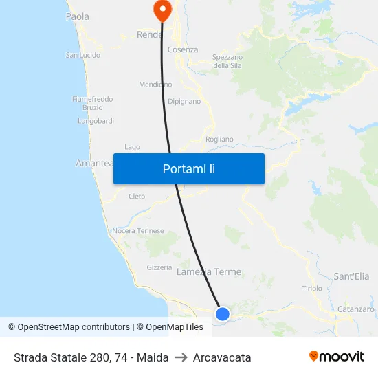 Strada Statale 280, 74 - Maida to Arcavacata map