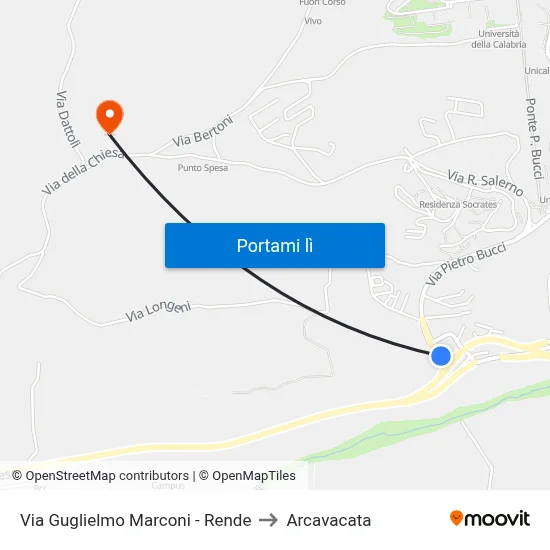 Via Guglielmo Marconi - Rende to Arcavacata map