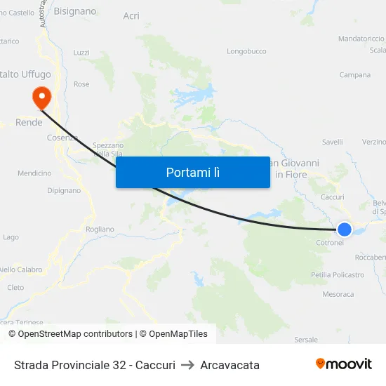 Strada Provinciale 32 - Caccuri to Arcavacata map