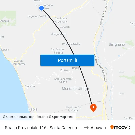 Strada Provinciale 116 - Santa Caterina Albanese to Arcavacata map