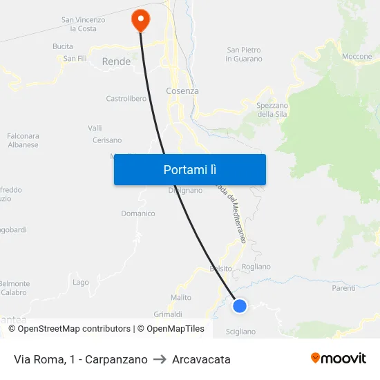 Via Roma, 1 - Carpanzano to Arcavacata map