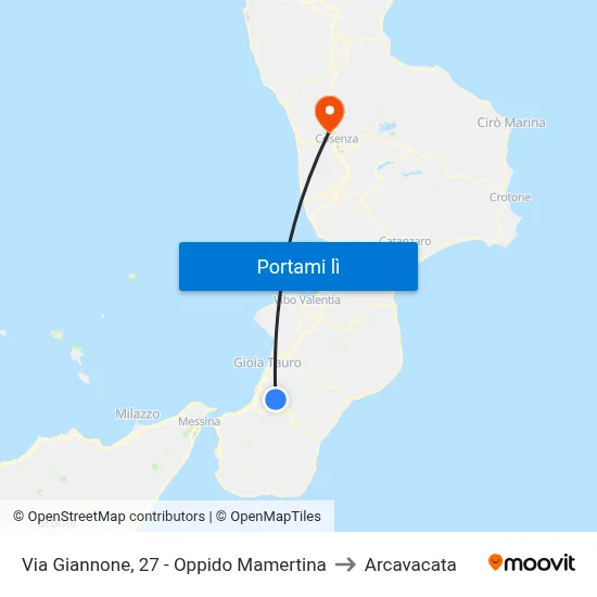 Via Giannone, 27 - Oppido Mamertina to Arcavacata map