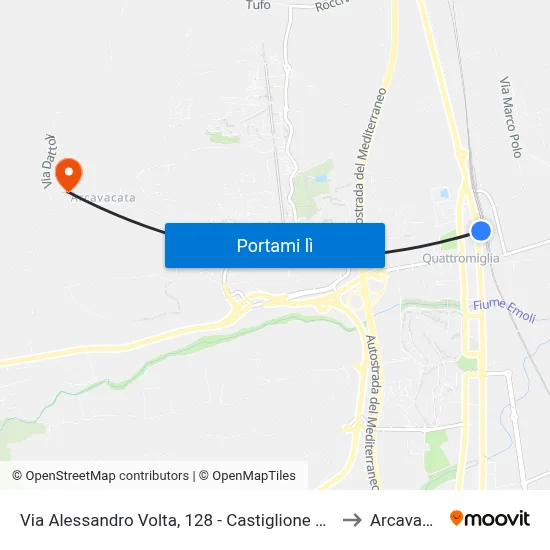 Via Alessandro Volta, 128 - Castiglione Cosentino to Arcavacata map