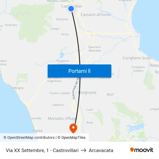 Via XX Settembre, 1 - Castrovillari to Arcavacata map