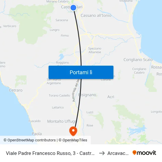 Viale Padre Francesco Russo, 3 - Castrovillari to Arcavacata map