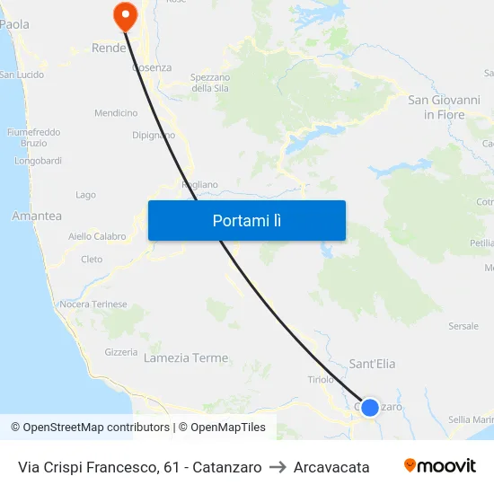 Via Crispi Francesco, 61 - Catanzaro to Arcavacata map