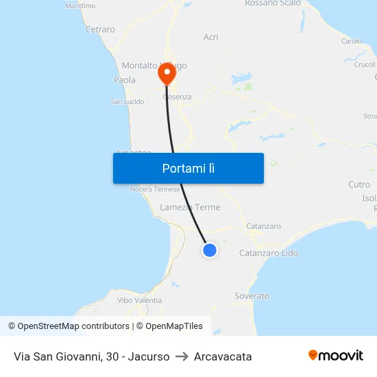 Via San Giovanni, 30 - Jacurso to Arcavacata map