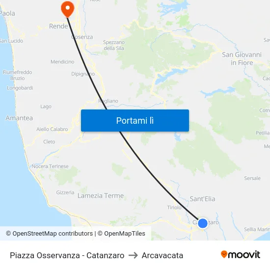 Piazza Osservanza - Catanzaro to Arcavacata map