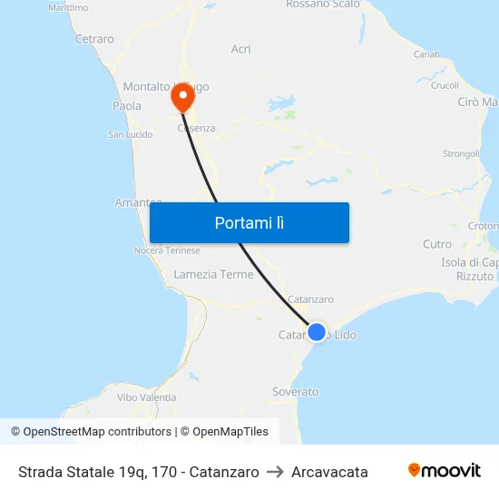 Strada Statale 19q, 170 - Catanzaro to Arcavacata map