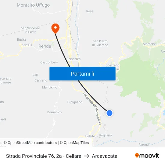 Strada Provinciale 76, 2a - Cellara to Arcavacata map