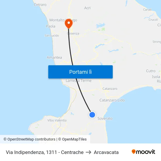 Via Indipendenza, 1311 - Centrache to Arcavacata map