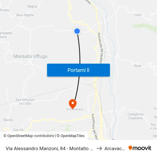 Via Alessandro Manzoni, 84 - Montalto Uffugo to Arcavacata map
