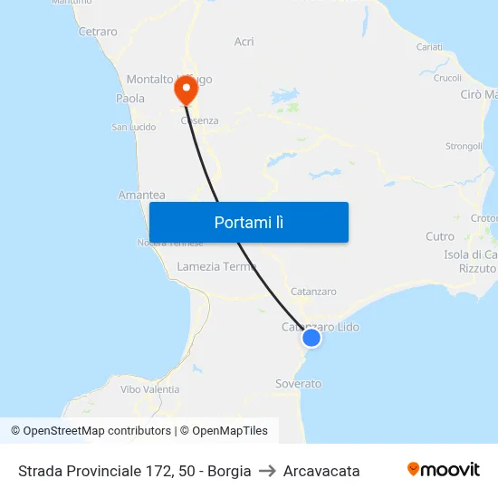 Strada Provinciale 172, 50 - Borgia to Arcavacata map
